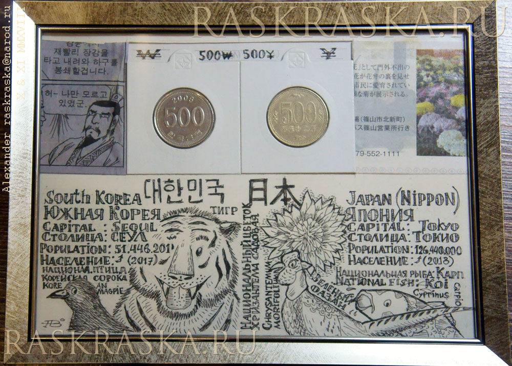 национальные символы Южной Кореи и Японии