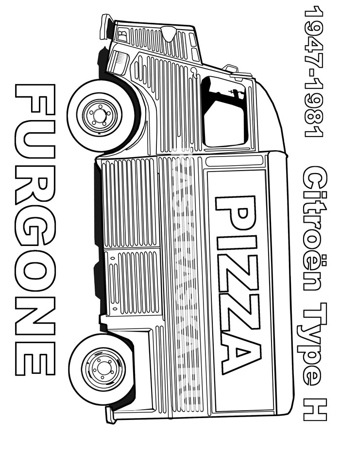 контурная раскраска пиццавоза на базе фургона Citroen H с итальянской подписью pizza