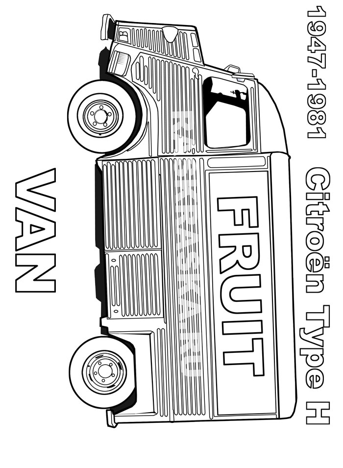 citroen type h outline picture with van and fruit english words