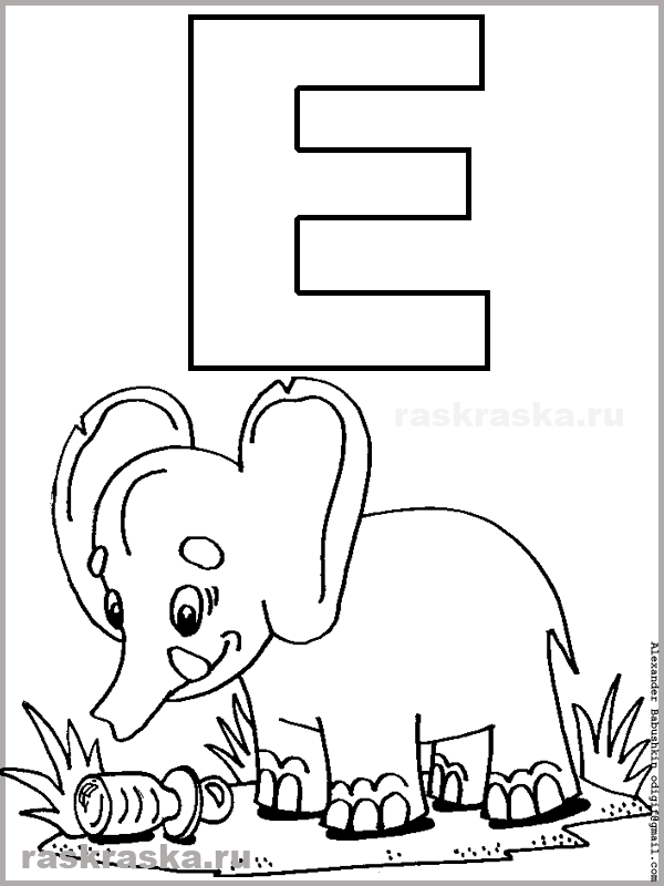 outline italian letter E with elefante picture