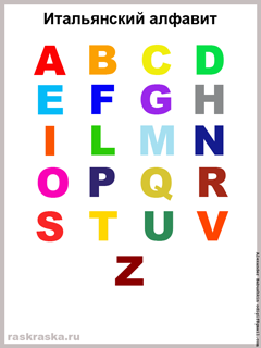 итальянский алфавит цветной на одном листе для распечатки и изучения