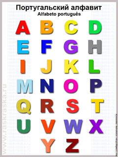 цветной португальский алфавит на одном листе для распечатки и изучения