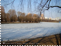 лед на поверхности пруда в Москве