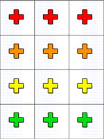 12 red, orange, yellow and green pluses