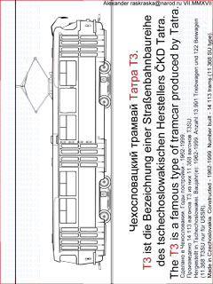 контурный чертёж чехословацкого трамвая Татра Т3 для распечатки и раскрашивания